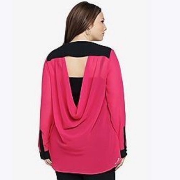 Torrid fuchsia colorblock draped back blouse, 1X - Picture 2 of 8